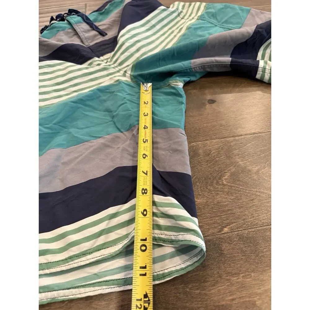 Patagonia Board Shorts Mens Size 35 Green Gray Striped Unlined Swim Trunks Beach